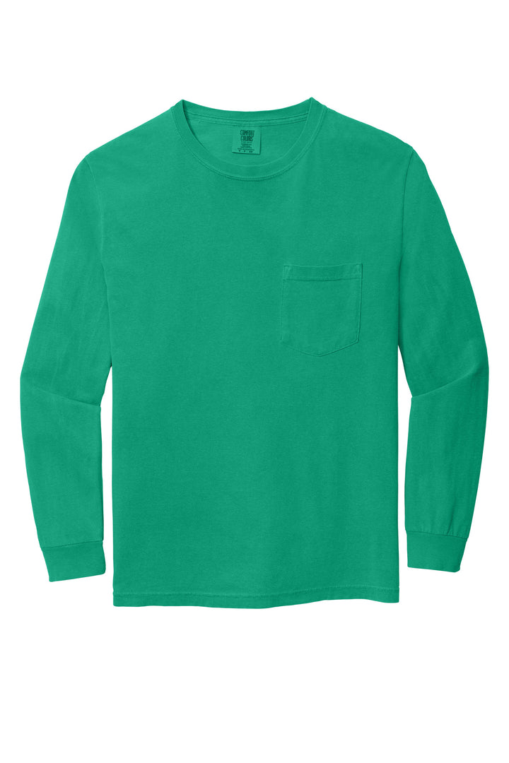Front View of IslandGrn COMFORT COLORS Heavyweight Ring Spun Long Sleeve Pocket Tee. 4410