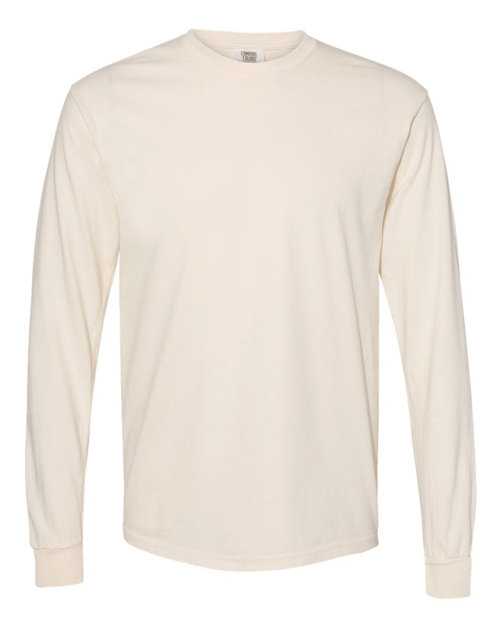 Front View of Ivory Garment-Dyed Heavyweight Long Sleeve T-Shirt - 6014