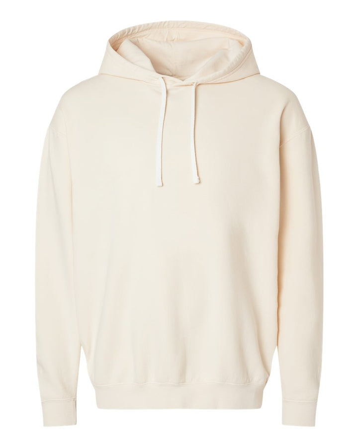 Front View of Ivory Garment-Dyed Lightweight Fleece Hooded Sweatshirt - 1467