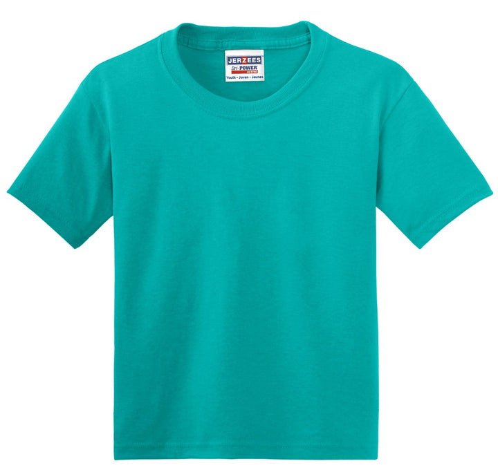 Front View of Jade Jerzees - Youth Dri-Power 50/50 Cotton/Poly T-Shirt. 29B