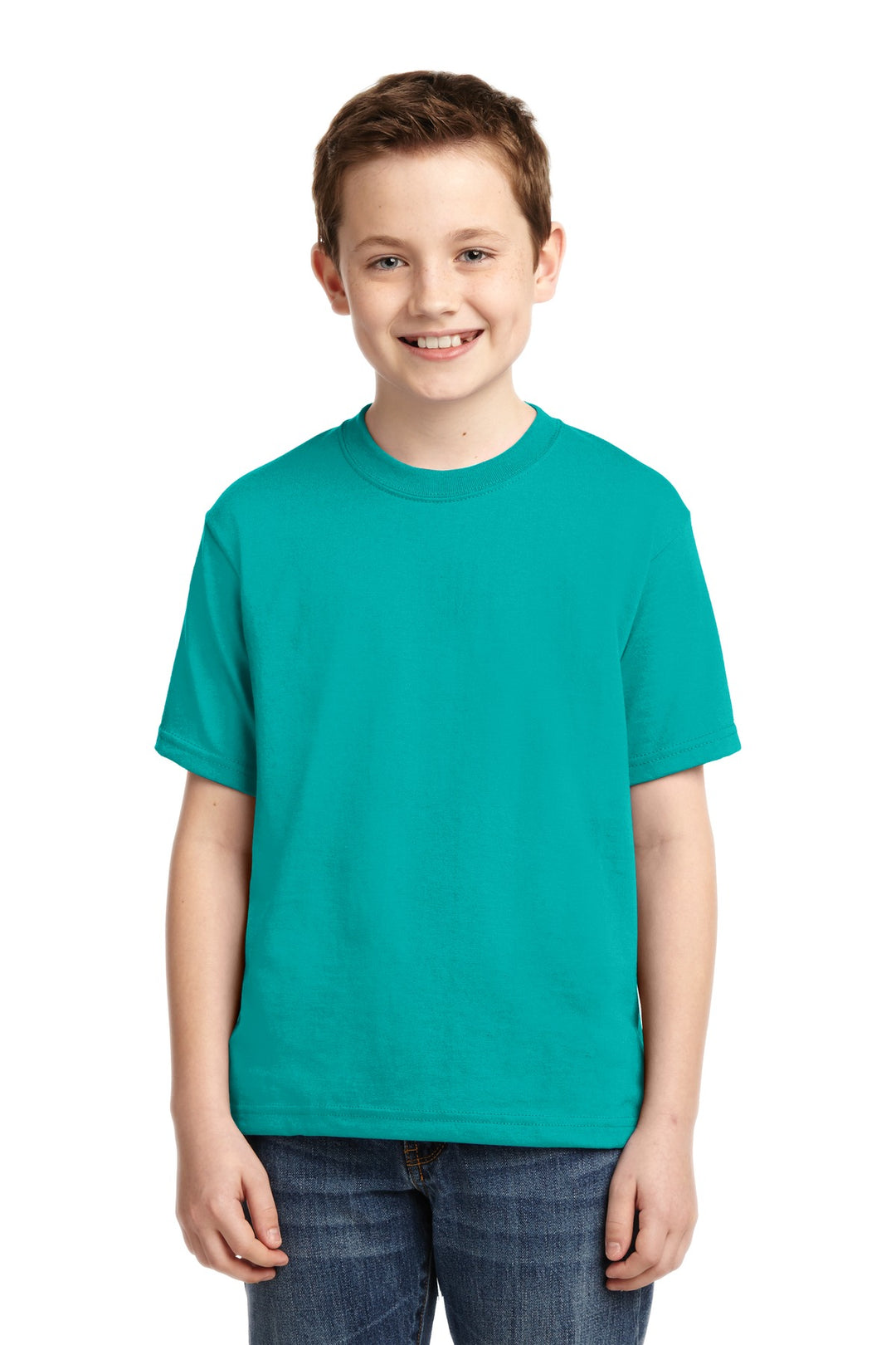 Front View of Jade Jerzees - Youth Dri-Power 50/50 Cotton/Poly T-Shirt. 29B