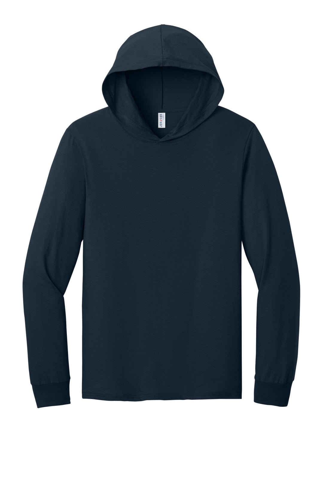 Front View of JNavy Jerzees Classics Unisex Cotton Long Sleeve Hooded T-Shirt 363LH