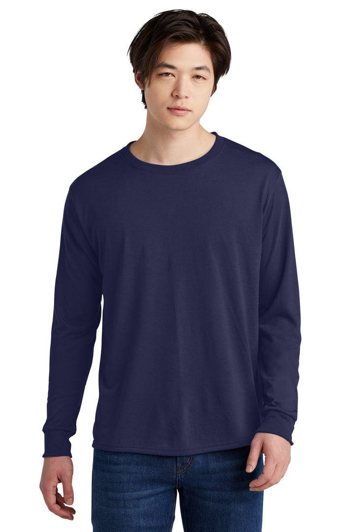 Front View of JNavy Jerzees Dri-Power 100% Polyester Long Sleeve T-Shirt 21LS