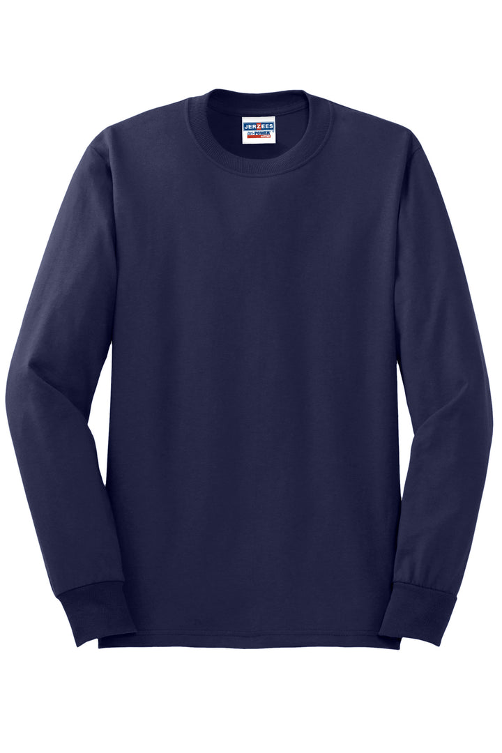 Front View of JNavy Jerzees - Dri-Power 50/50 Cotton/Poly Long Sleeve T-Shirt. 29LS