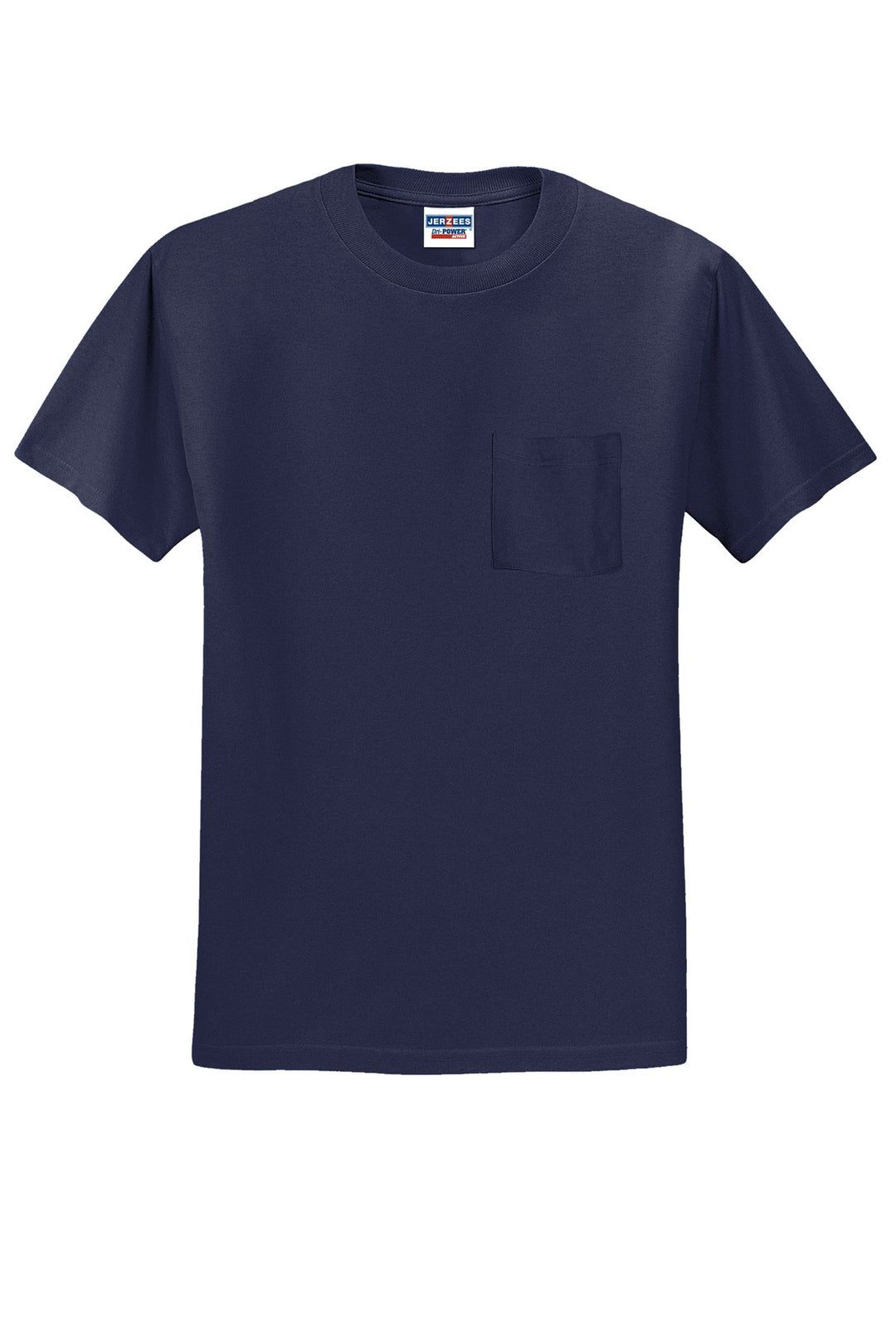 Front View of JNavy Jerzees - Dri-Power 50/50 Cotton/Poly Pocket T-Shirt. 29MP