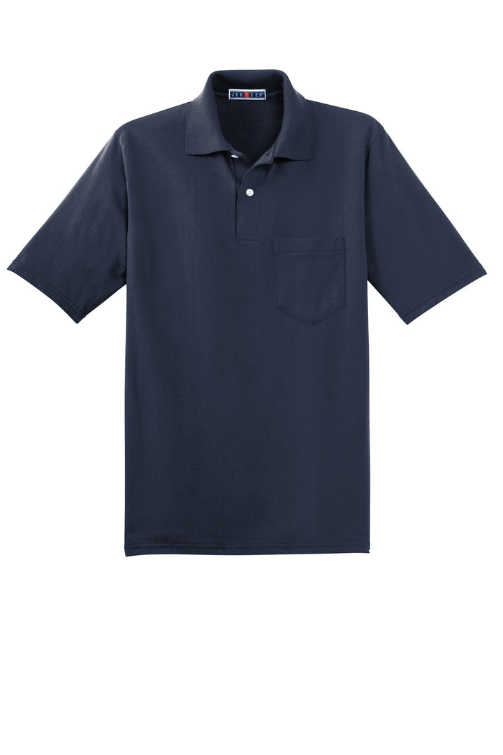 Front View of JNavy Jerzees Dri-Power Pocket Sport Shirt. 436MP