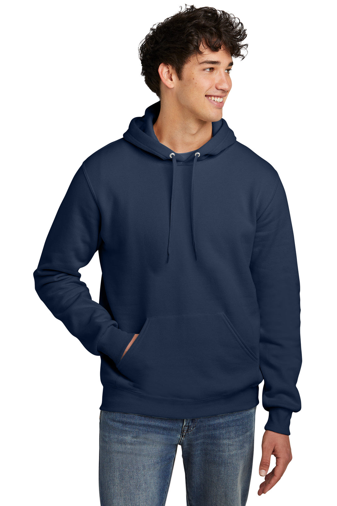 Front View of JNavy Jerzees Eco Premium Blend Pullover Hooded Sweatshirt 700M