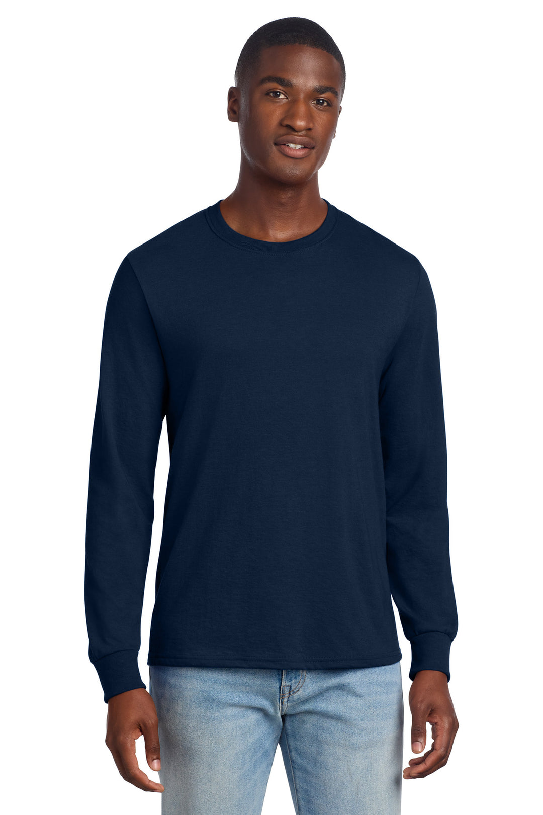Front View of JNavy Jerzees Premium Blend Ring Spun Long Sleeve T-Shirt 560LS