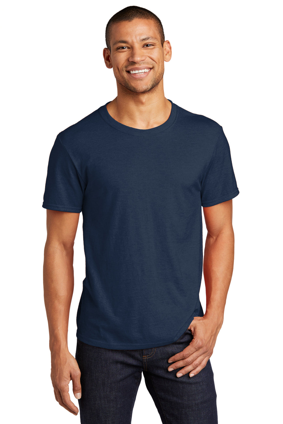 Front View of JNavy Jerzees Premium Blend Ring Spun T-Shirt 560M