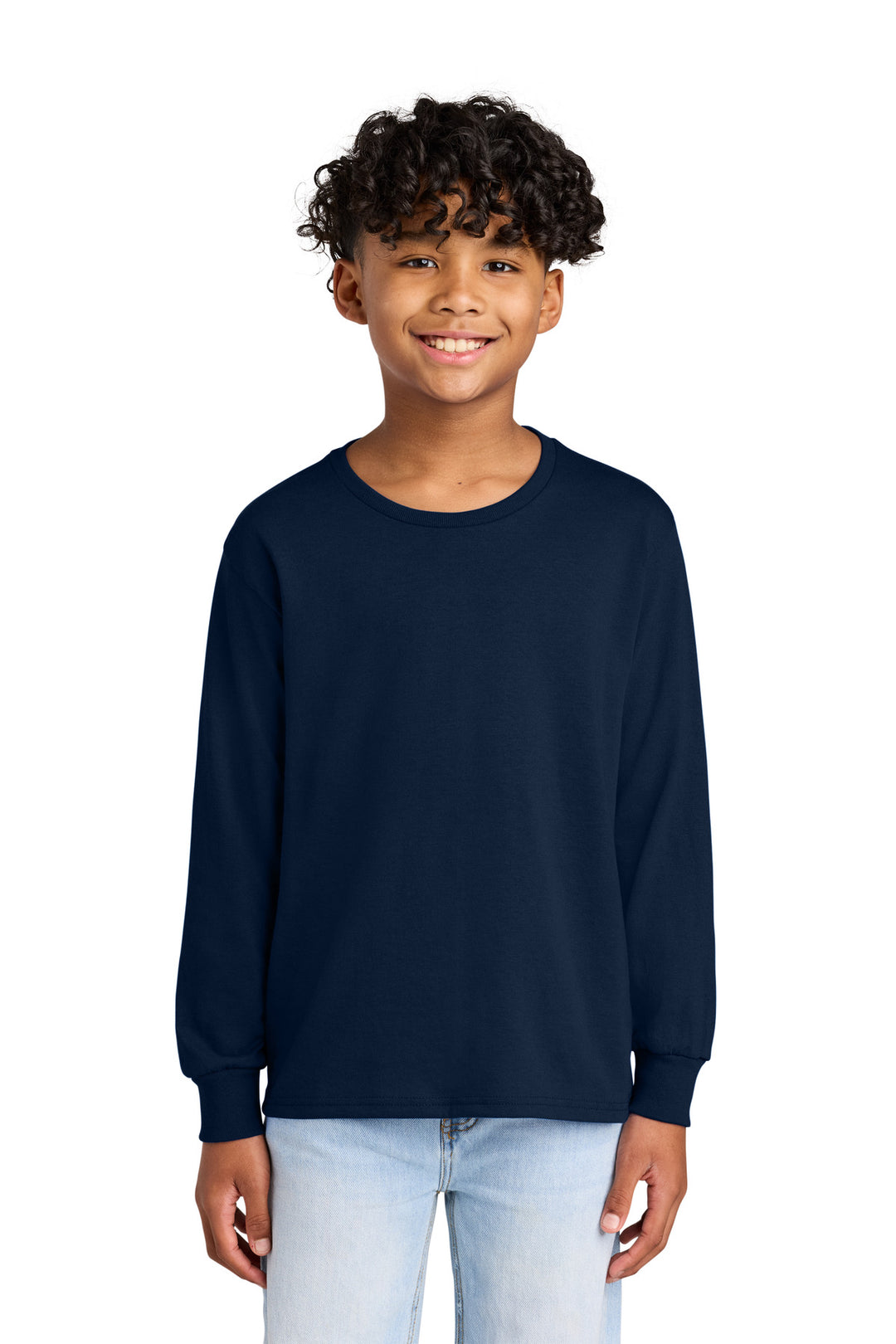 Front View of JNavy Jerzees Youth Dri-Power 50/50 Cotton/Poly Long Sleeve 29BL