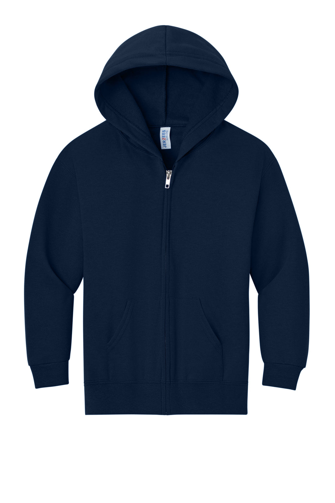Front View of JNavy Jerzees - Youth NuBlend Full-Zip Hooded Sweatshirt. 993B