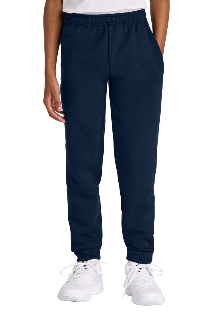 Front View of JNavy Jerzees Youth NuBlend Jogger Sweatpant 975B
