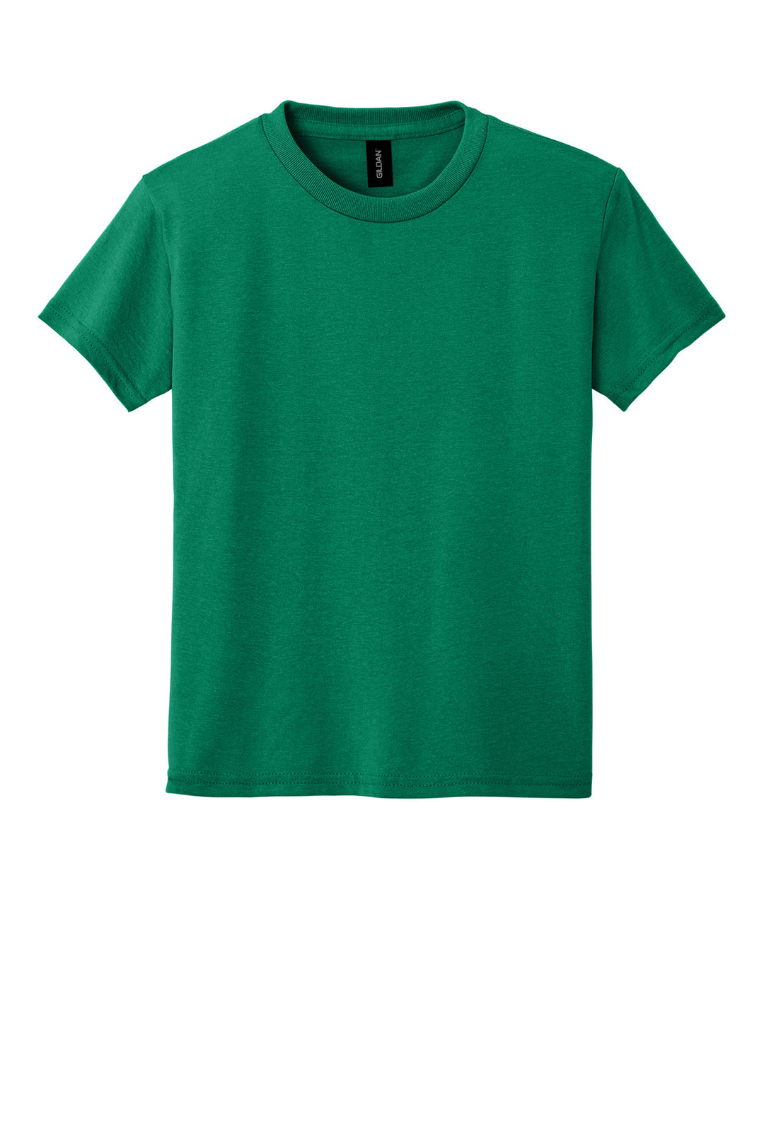 Front View of Kelly Green Gildan Youth DryBlend 50 Cotton/50 Poly T-Shirt. 8000B