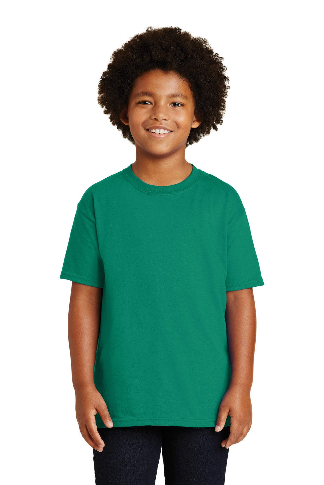 Front View of Kelly Green Gildan - Youth Ultra Cotton 100% US Cotton T-Shirt. 2000B
