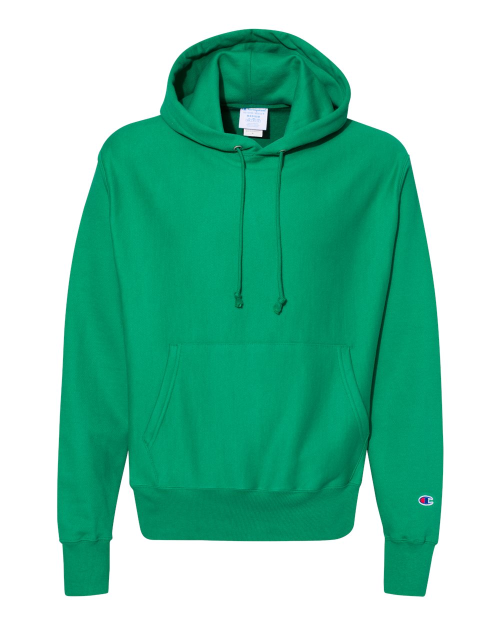 Front View of Kelly Green Reverse Weave® Hooded Sweatshirt - S101