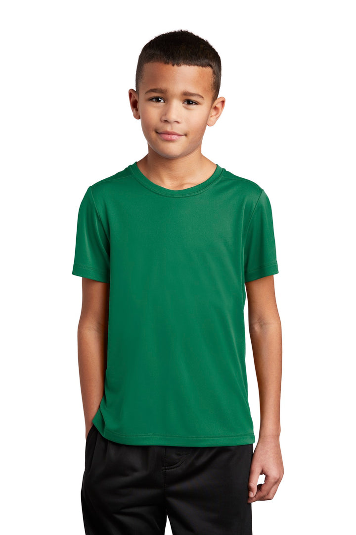 Front View of Kelly Green Sport-Tek Youth Posi-UV Pro Tee. YST420