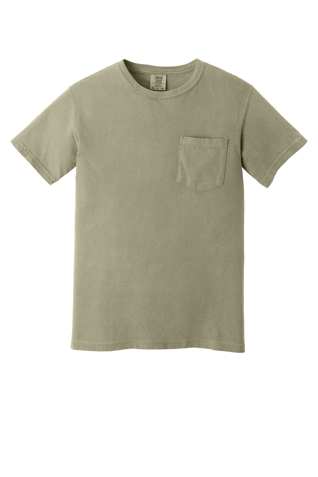 Front View of Khaki COMFORT COLORS Heavyweight Ring Spun Pocket Tee. 6030