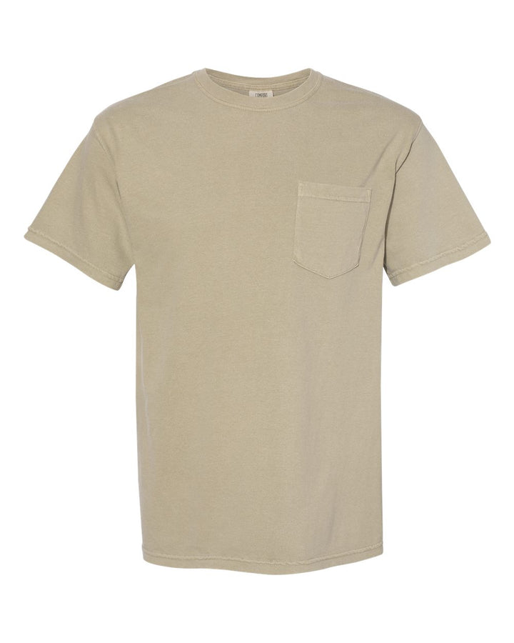 Front View of Khaki Garment-Dyed Heavyweight Pocket T-Shirt - 6030