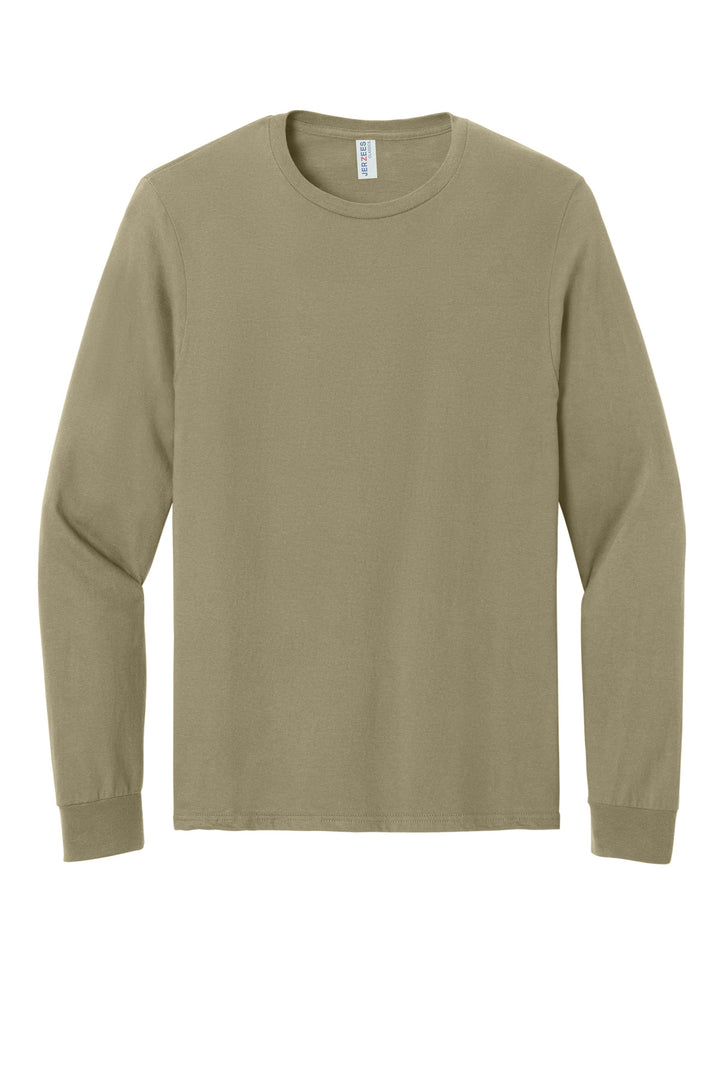 Front View of Khaki Jerzees Classics Unisex Cotton Long Sleeve T-Shirt 363L