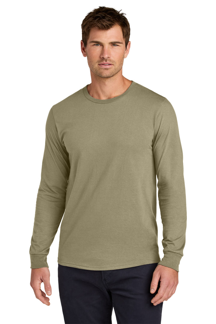 Front View of Khaki Jerzees Classics Unisex Cotton Long Sleeve T-Shirt 363L