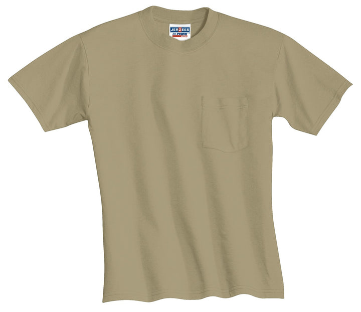 Front View of KHAKI Jerzees - Dri-Power 50/50 Cotton/Poly Pocket T-Shirt. 29MP