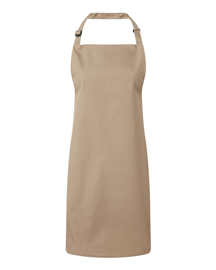 Front View of Khaki Recycled Bib Apron - RP150