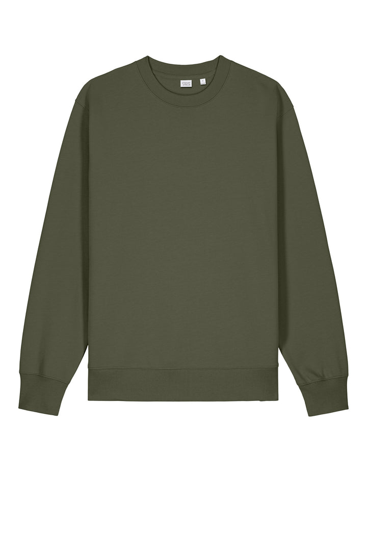 Front View of KhakiGreen Stanley/Stella Unisex Changer 2.0 Crewneck Sweatshirt SXU004