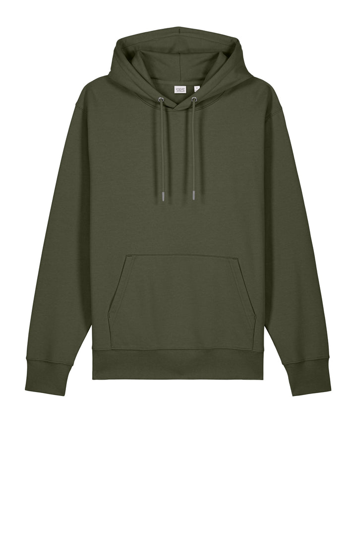 Front View of KhakiGreen Stanley/Stella Unisex Cruiser 2.0 Hooded Sweatshirt SXU003