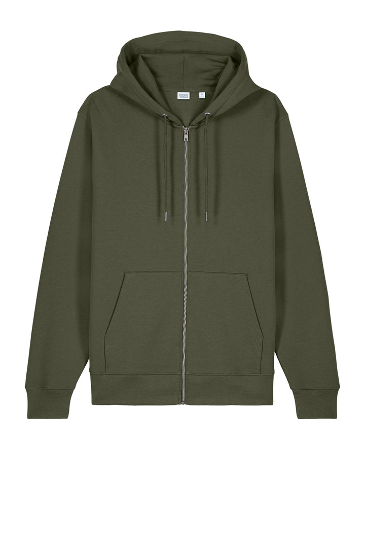 Front View of KhakiGreen Stanley/Stella Unisex Cultivator 2.0 Full-Zip Hooded Sweatshirt SXU005