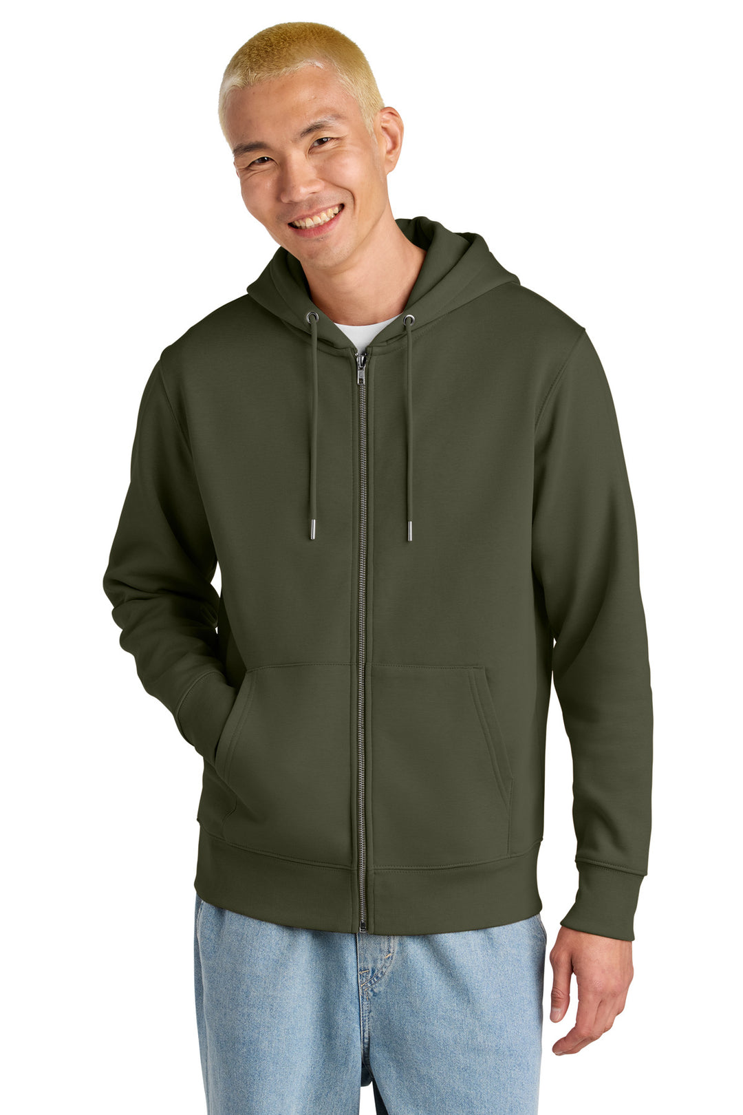 Front View of KhakiGreen Stanley/Stella Unisex Cultivator 2.0 Full-Zip Hooded Sweatshirt SXU005