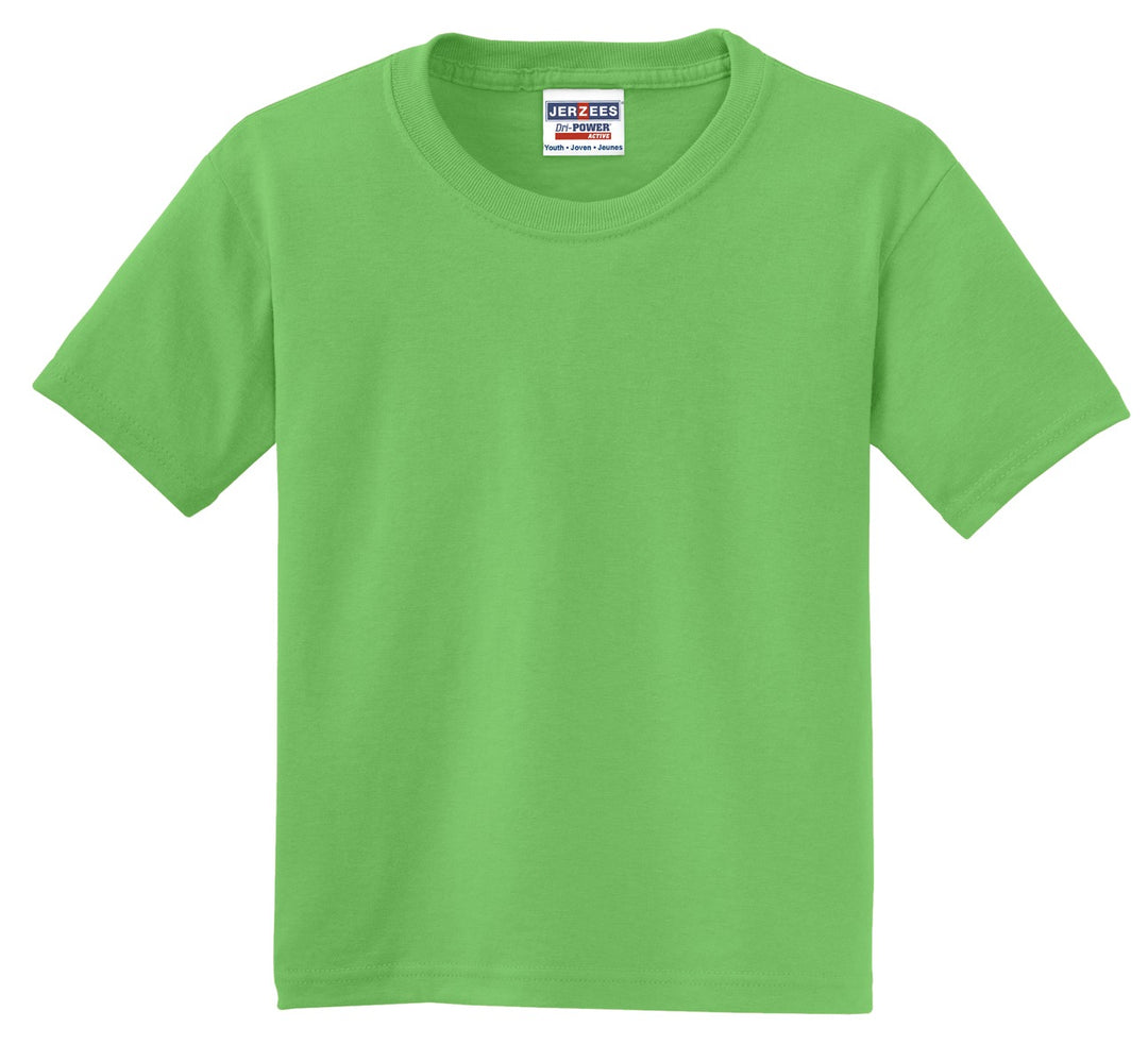 Front View of Kiwi Jerzees - Youth Dri-Power 50/50 Cotton/Poly T-Shirt. 29B