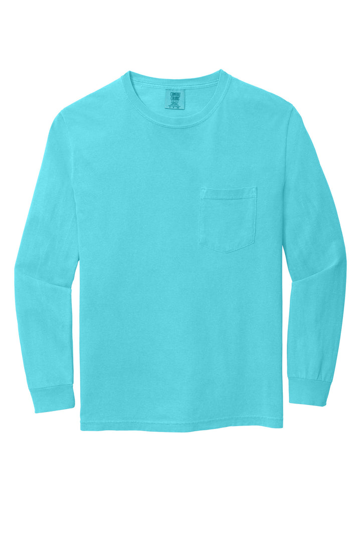 Front View of Lagoon COMFORT COLORS Heavyweight Ring Spun Long Sleeve Pocket Tee. 4410