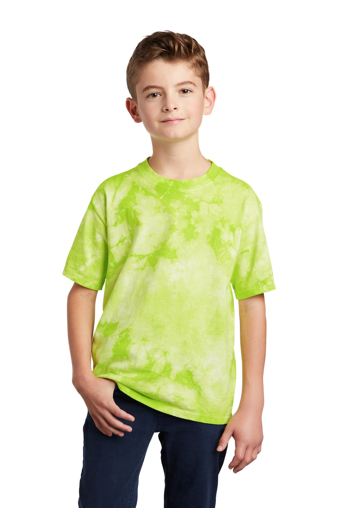 Front View of Lemon Lime Port & Company Youth Crystal Tie-Dye Tee PC145Y