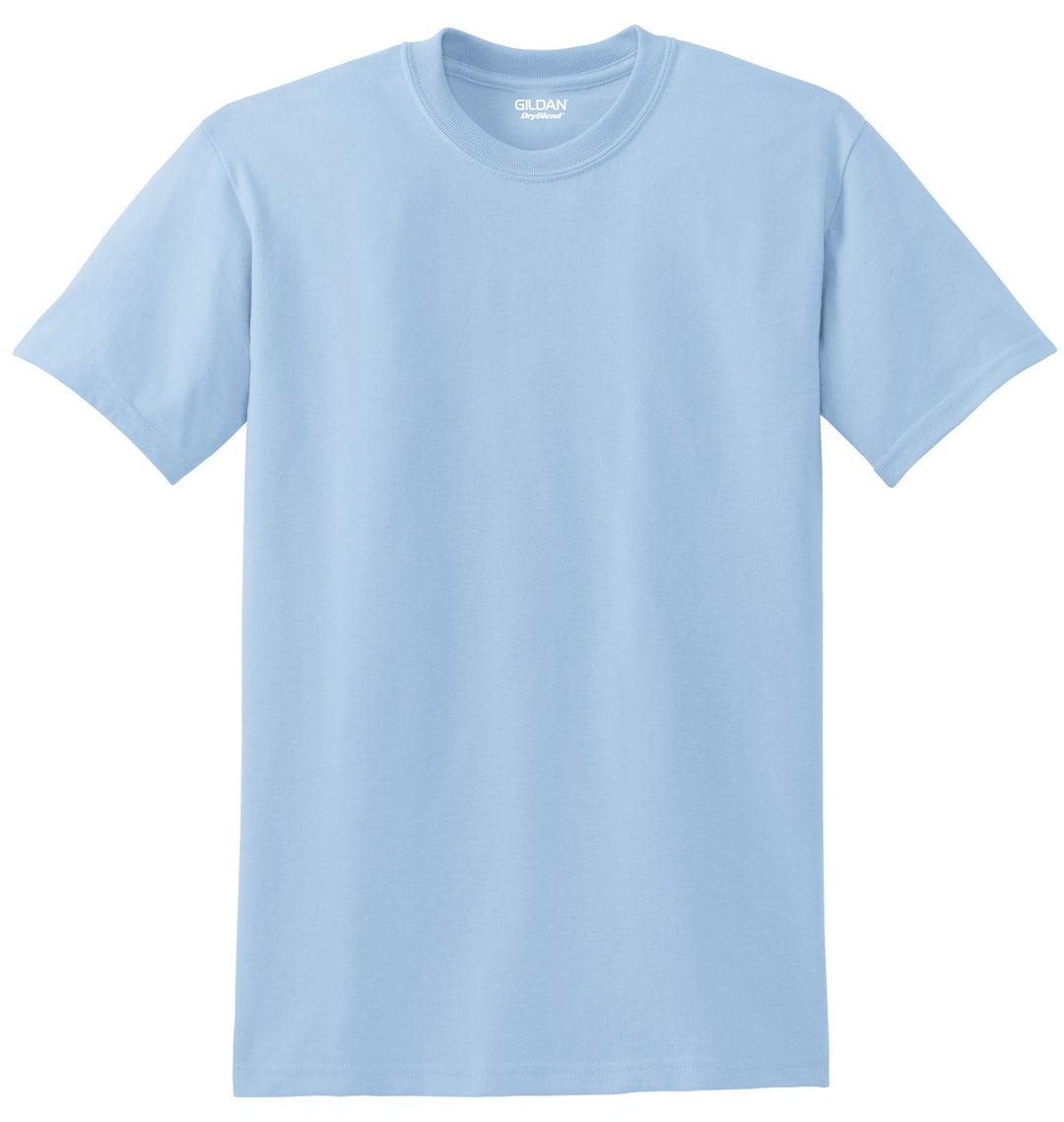 Front View of Light Blue Gildan DryBlend 50 Cotton/50 Poly T-Shirt. 8000