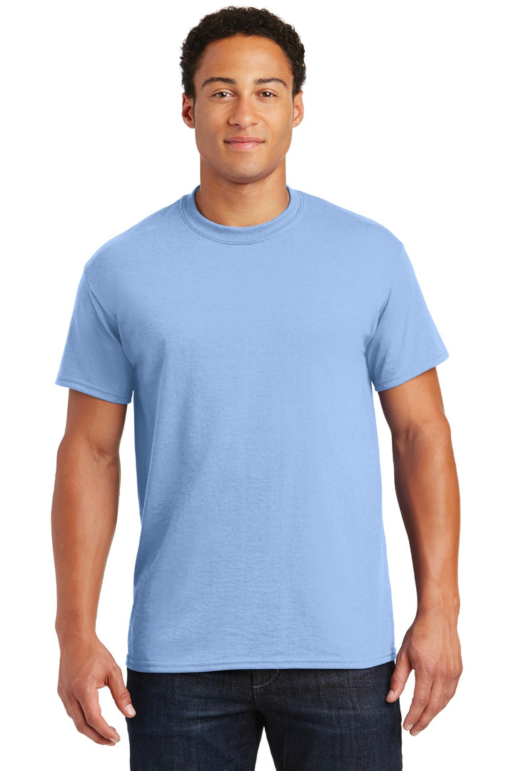 Front View of Light Blue Gildan DryBlend 50 Cotton/50 Poly T-Shirt. 8000