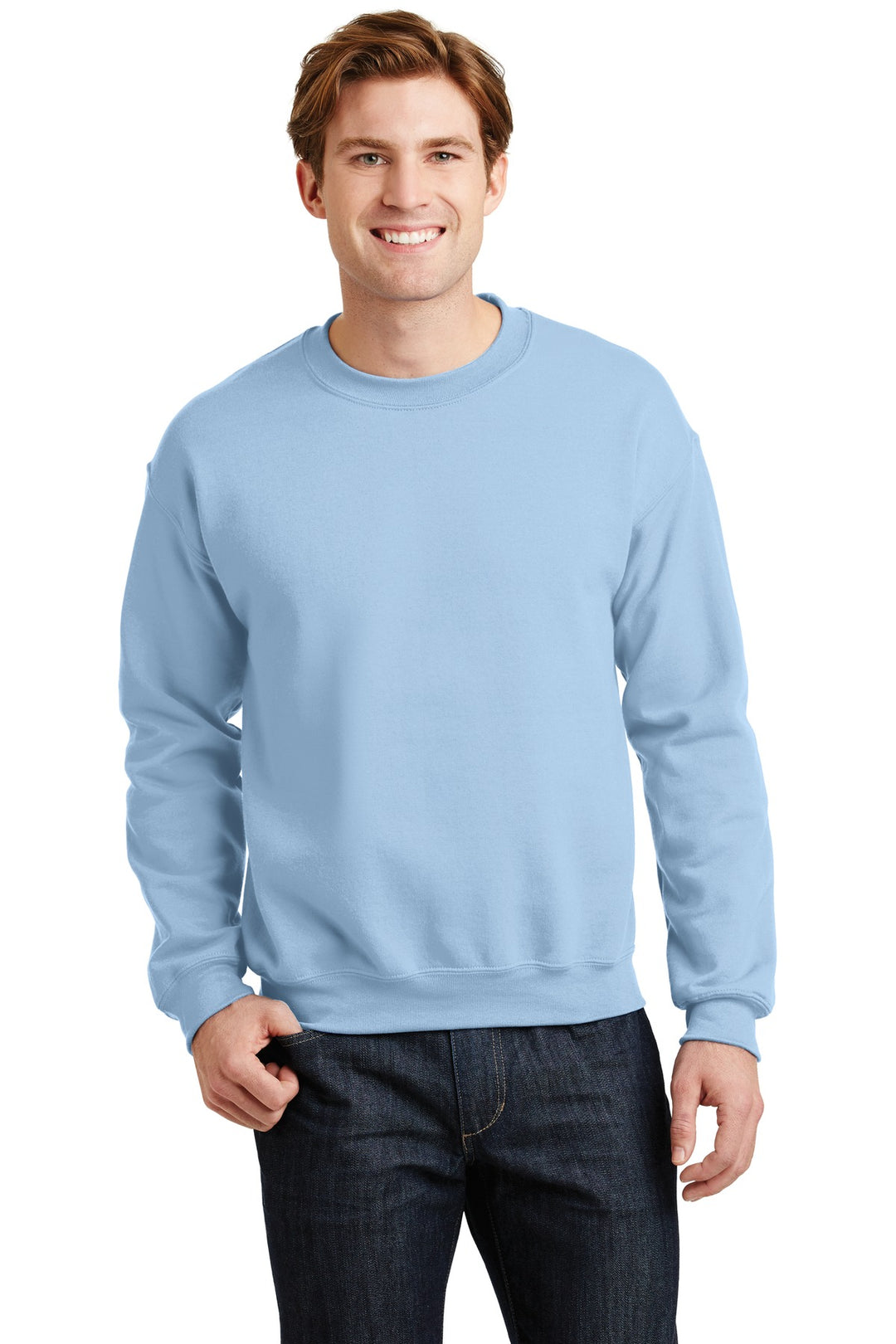 Front View of Light Blue Gildan Heavy Blend Crewneck Sweatshirt. 18000