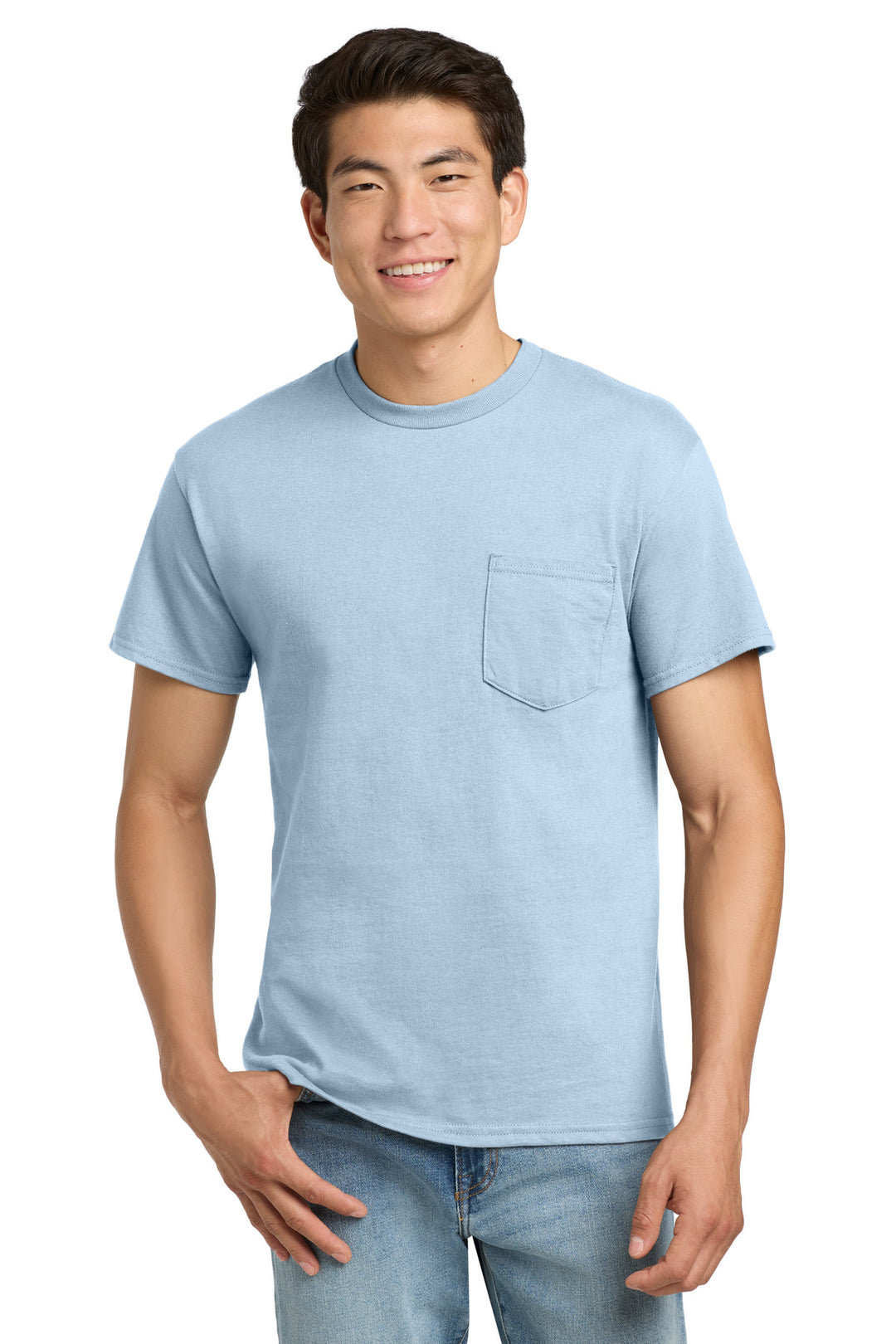 Front View of Light Blue Gildan - Ultra Cotton 100% US Cotton T-Shirt with Pocket. 2300
