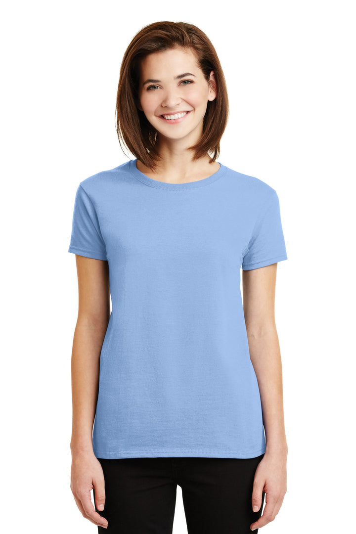 Front View of Light Blue Gildan Women's Ultra Cotton 100% US Cotton T-Shirt. 2000L