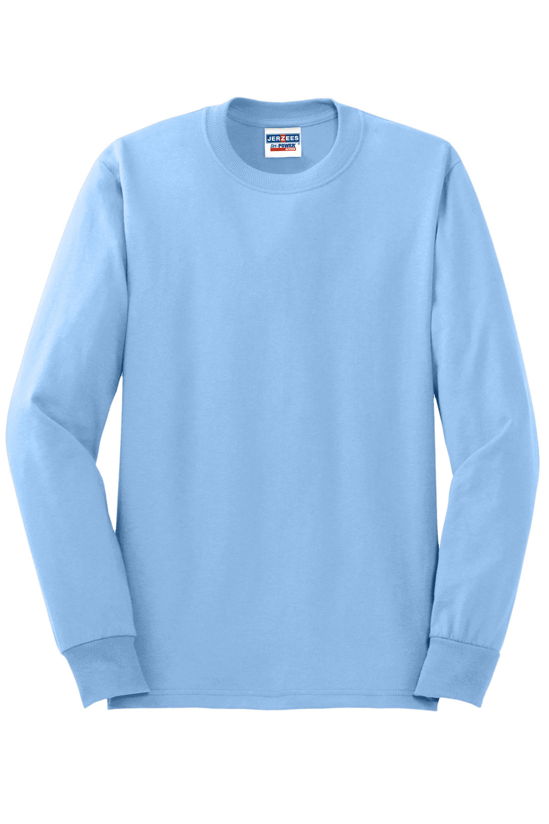 Front View of Light Blue Jerzees - Dri-Power 50/50 Cotton/Poly Long Sleeve T-Shirt. 29LS