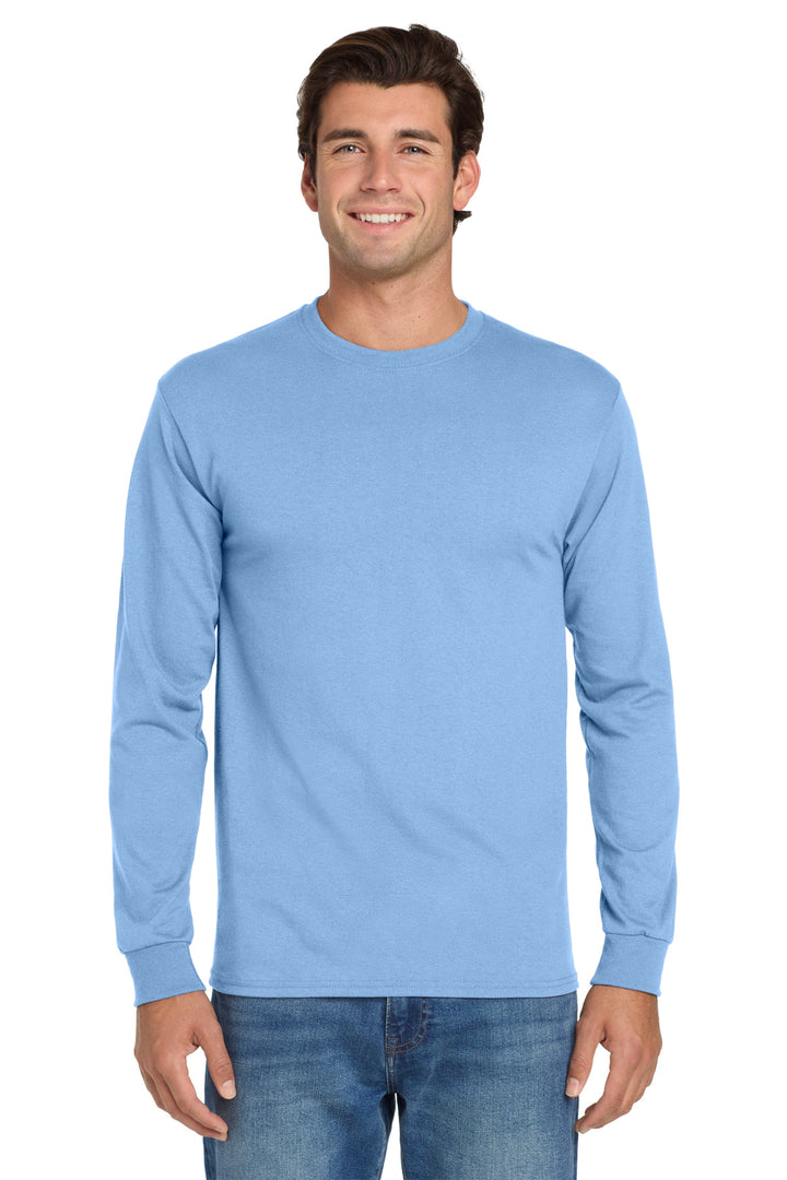 Front View of Light Blue Jerzees - Dri-Power 50/50 Cotton/Poly Long Sleeve T-Shirt. 29LS
