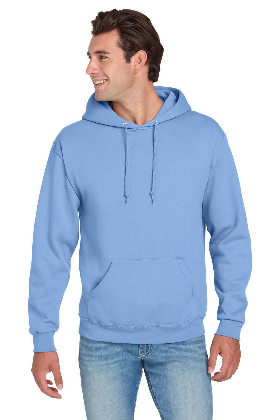 Front View of Light Blue Jerzees NuBlend Pullover Hooded Sweatshirt. 996M