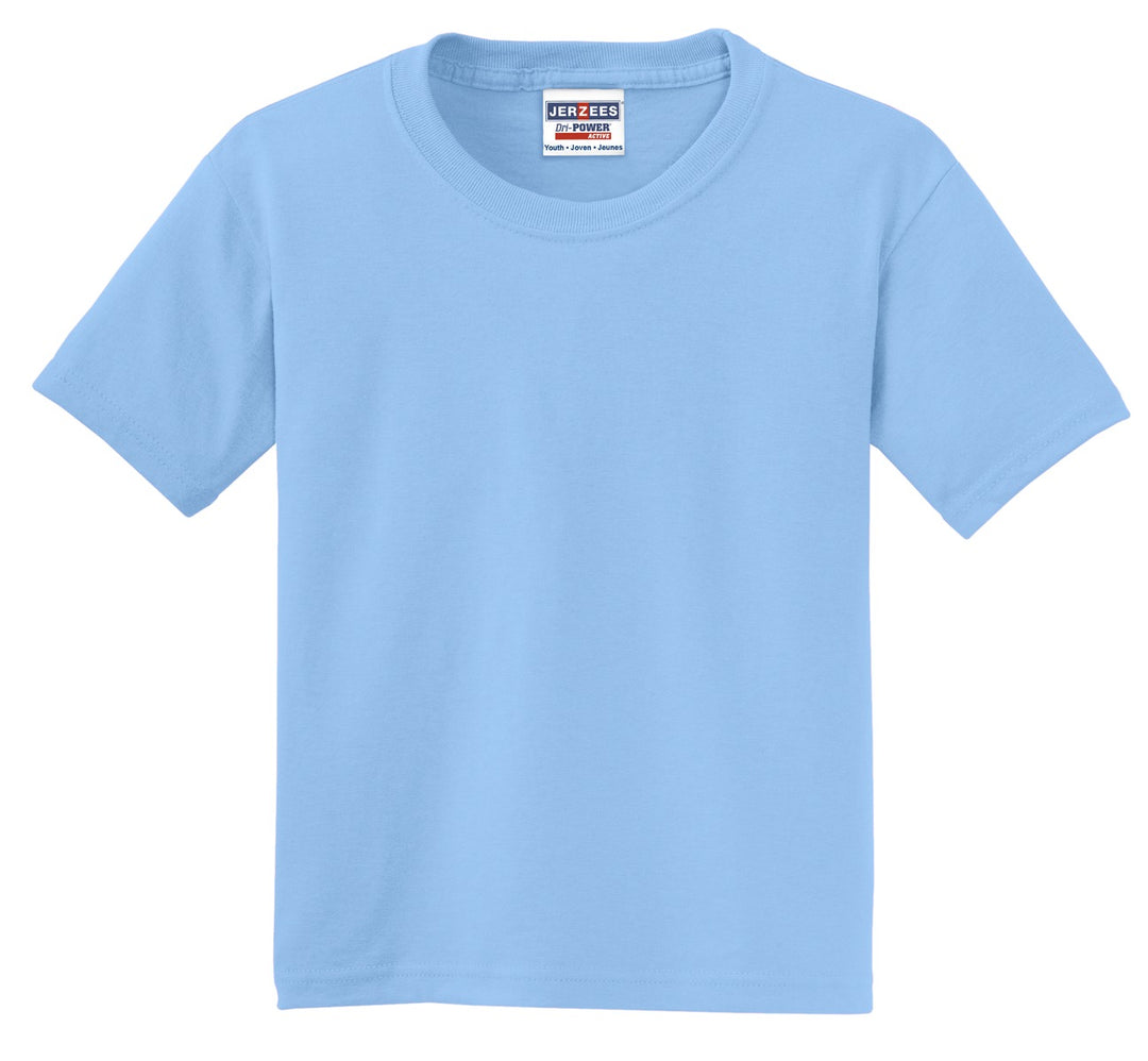 Front View of Light Blue Jerzees - Youth Dri-Power 50/50 Cotton/Poly T-Shirt. 29B