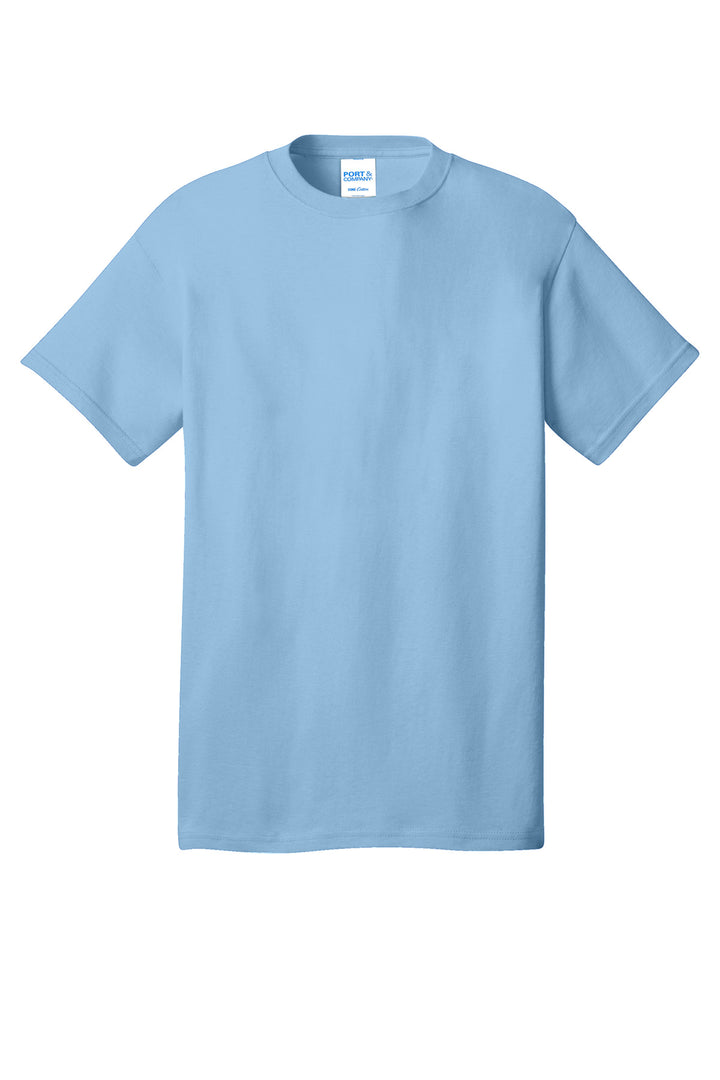 Front View of Light Blue Port & Company - Core Cotton Tee. PC54