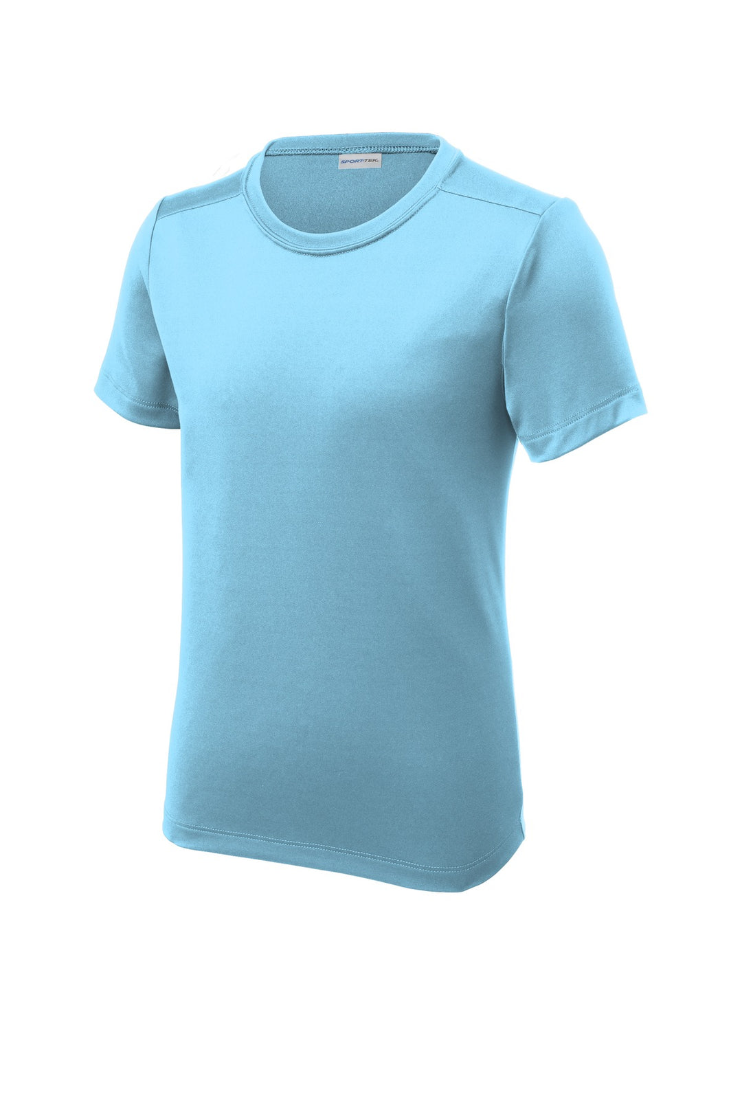 Front View of Light Blue Sport-Tek Youth Posi-UV Pro Tee. YST420