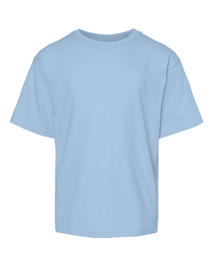 Front View of Light Blue Youth Gold Soft Touch T-Shirt - 4850