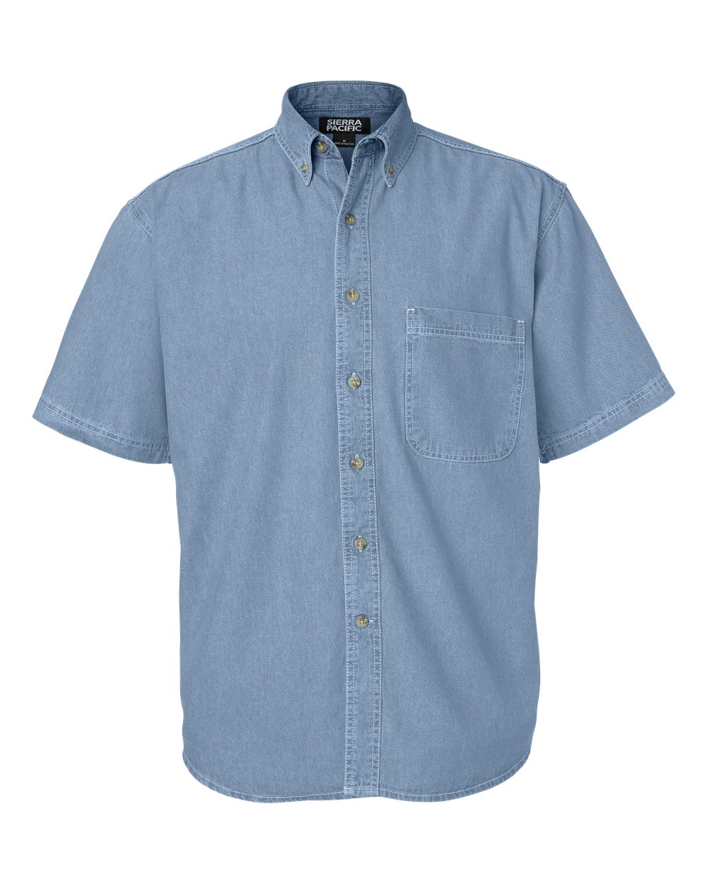 Front View of Light Denim Denim Short Sleeve Shirt - 0211
