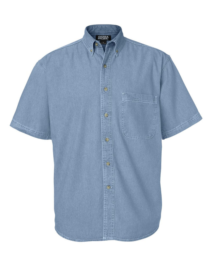 Front View of Light Denim Denim Short Sleeve Shirt - 0211