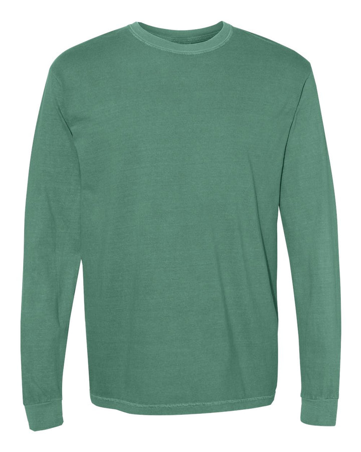 Front View of Light Green Garment-Dyed Heavyweight Long Sleeve T-Shirt - 6014