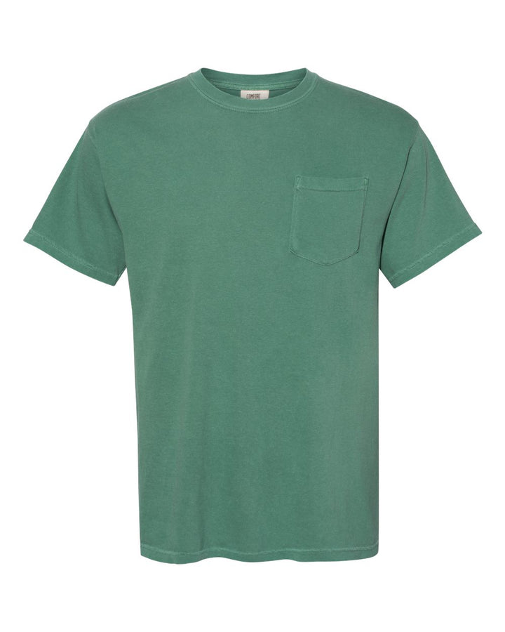 Front View of Light Green Garment-Dyed Heavyweight Pocket T-Shirt - 6030