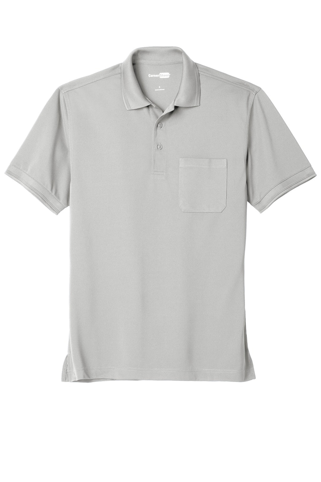 Front View of Light Grey CornerStone Industrial Snag-Proof Pique Pocket Polo. CS4020P